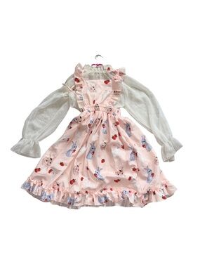 Pink Bunny & Strawberry Ruffle JSK with Sheer White Blouse